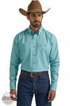 Wrangler 112338103 George Strait Long Sleeve One Pocket Button Down Shirt in Teal Print Front View
