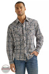 Wrangler 112338149 Retro Premium Long Sleeve Snap Shirt in Grey Paisley Plaid Front View