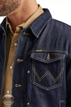 Wrangler 112338627 Vintage Sherpa Lined Denim Trucker Jacket in Hunter Detail View