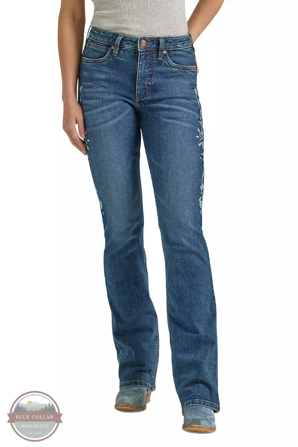 Wrangler 112338917 Retro Embroidered High Rise Slim Boot Jeans in Bethany Front View