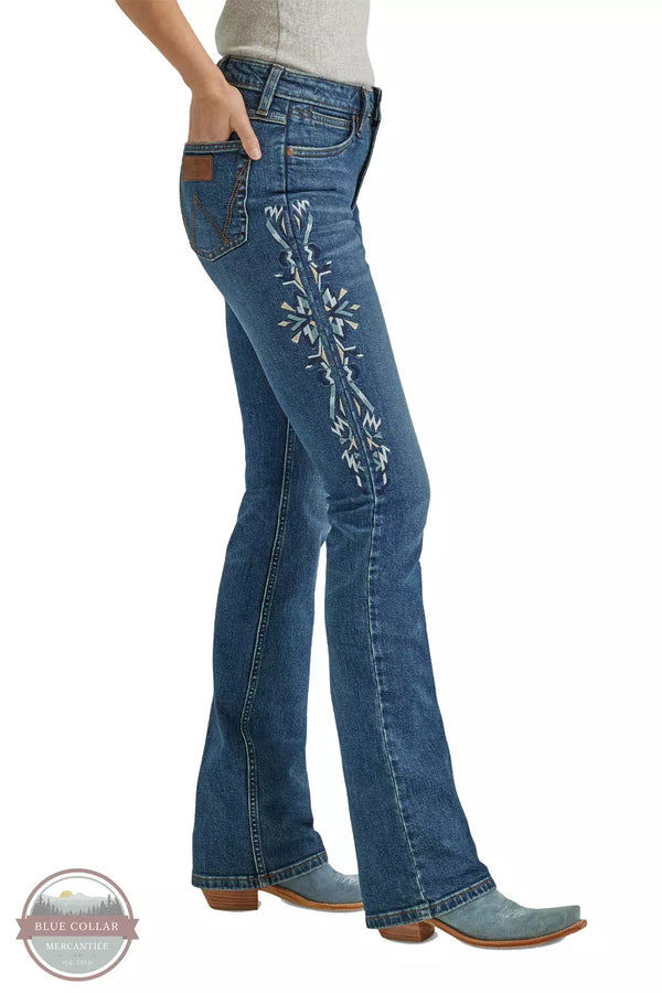 Wrangler 112338917 Retro Embroidered High Rise Slim Boot Jeans in Bethany Side View