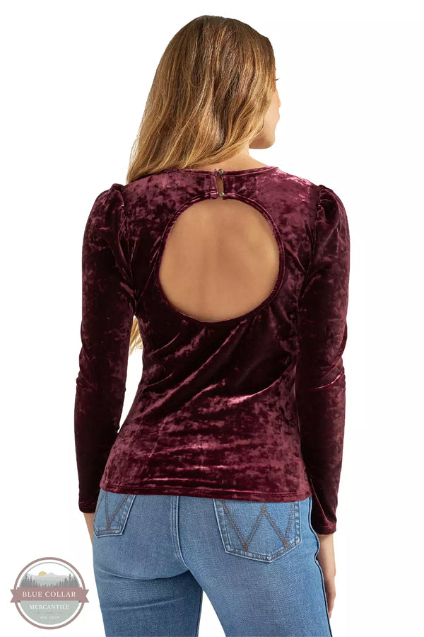 Wrangler 112339452 Retro Cutout Back Puff Shoulder Top in Port Royale Back View