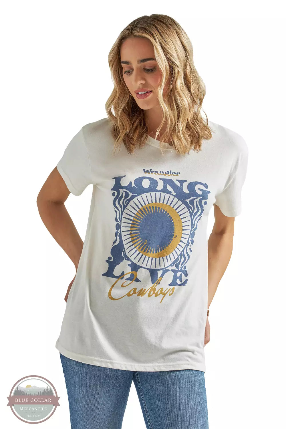 Wrangler 112339528 Long Live Cowboys T-Shirt in White Front View