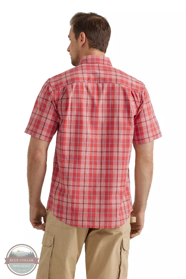 Wrangler 112343524 Riggs Workwear Plaid Button Down Work Shirt in Terra Red Back View