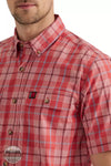 Wrangler 112343524 Riggs Workwear Plaid Button Down Work Shirt in Terra Red Detail View