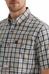 Wrangler 112343555 Riggs Workwear Plaid Button Down Work Shirt in Tan Grey Detail View