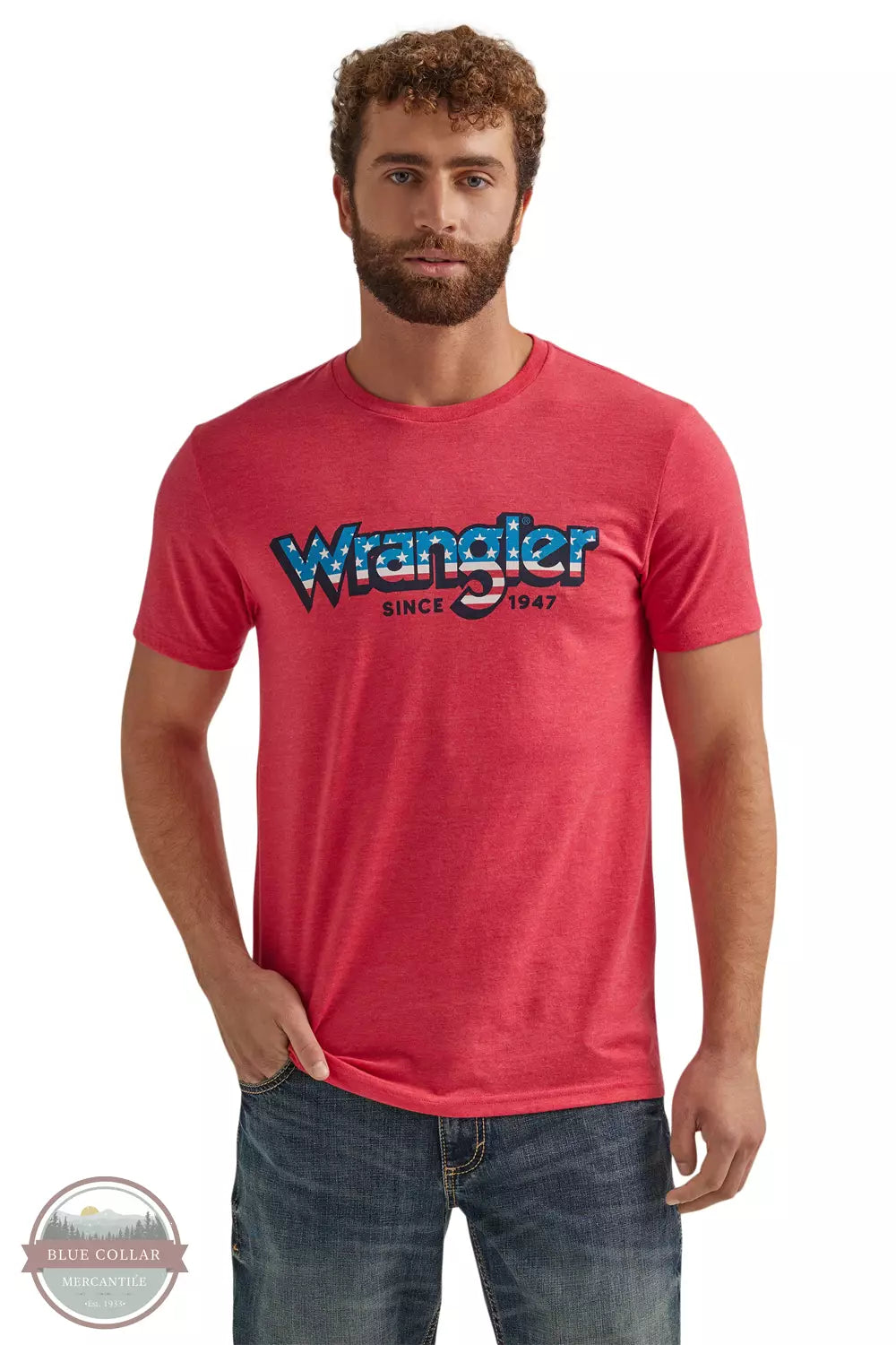 Wrangler 112344132 USA Kabel T-Shirt in Cherry Red Front View