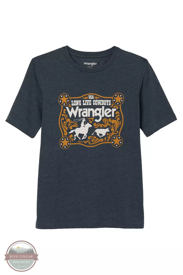 Wrangler 112344154 Long Live Cowboys Short Sleeve T-Shirt in Midnight Navy Heather Front View