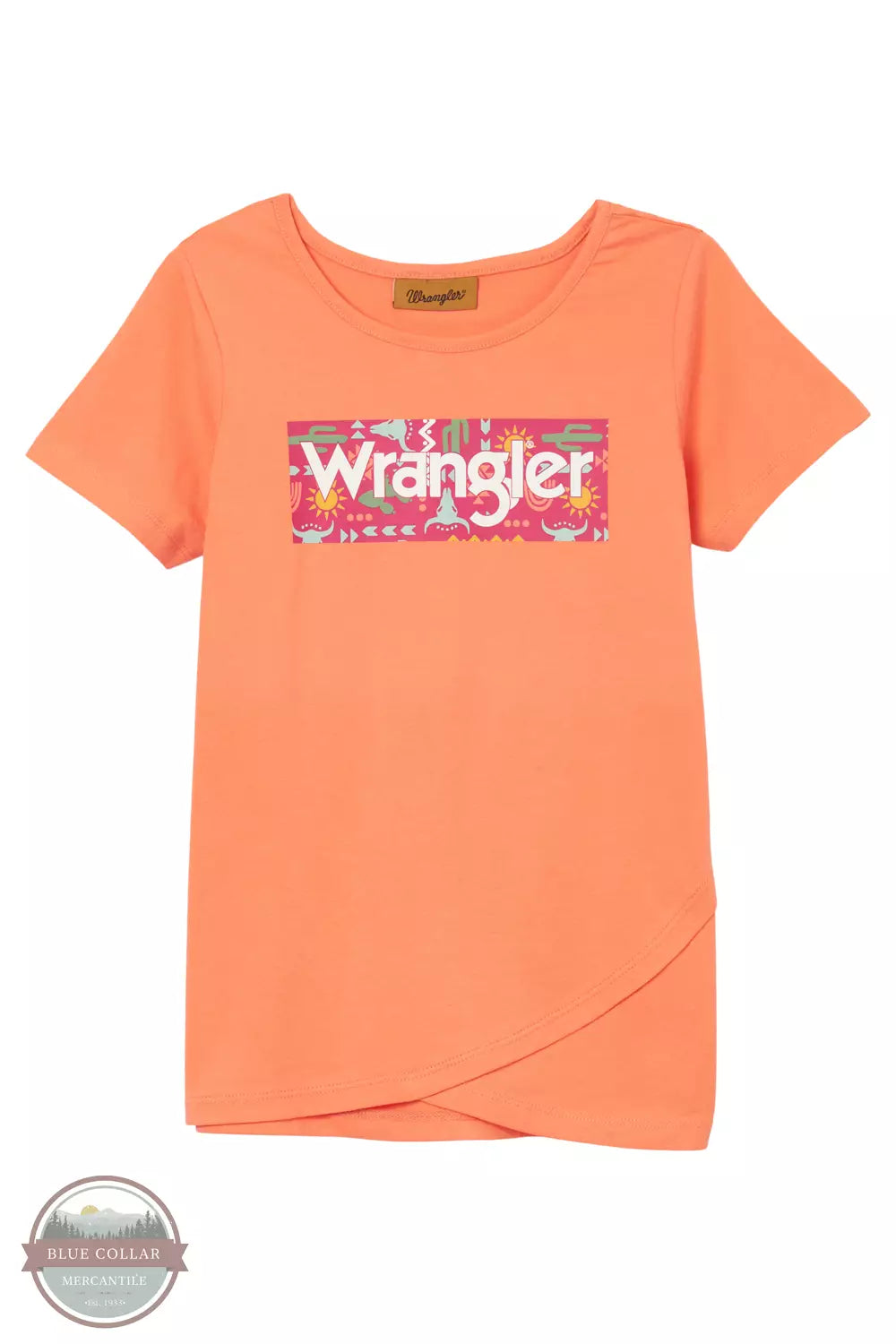 Wrangler 112344178 Logo Short Sleeve T-Shirt with Tulip Hem in Orange Front View