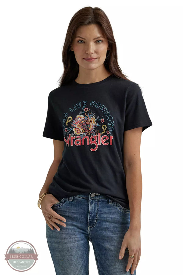 Wrangler 112344187 Long Live Cowboys Regular Fit T-Shirt in Jet Black Front View 2