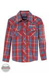 Wrangler 112344422 Logo Long Sleeve Western Snap Shirt in Apple Plaid Front View