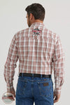 Wrangler 112344434 PBR Logo Long Sleeve Snap Shirt in Red Tan Back View