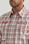 Wrangler 112344434 PBR Logo Long Sleeve Snap Shirt in Red Tan Detail View