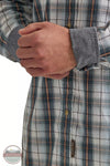 Wrangler 112344562 Retro Premium Long Sleeve Snap Shirt in Stormy Grey Plaid Sleeve Detail View