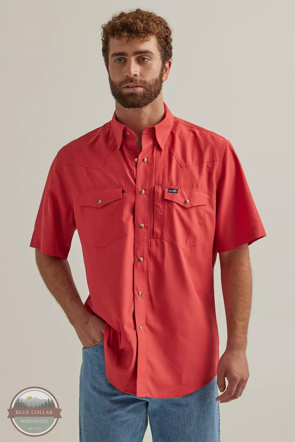 Wrangler 112344571 Performance Snap Shirt in Red Front View