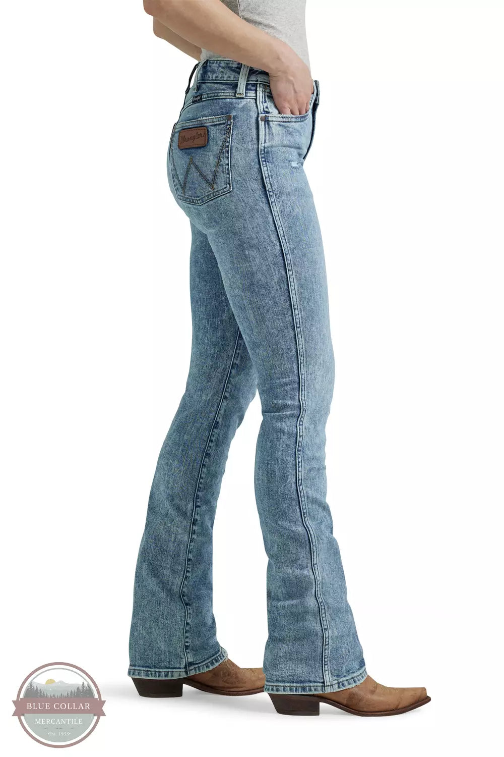 Wrangler 112344636 Retro Bailey High Rise Bootcut Jeans in Faeleen Side View