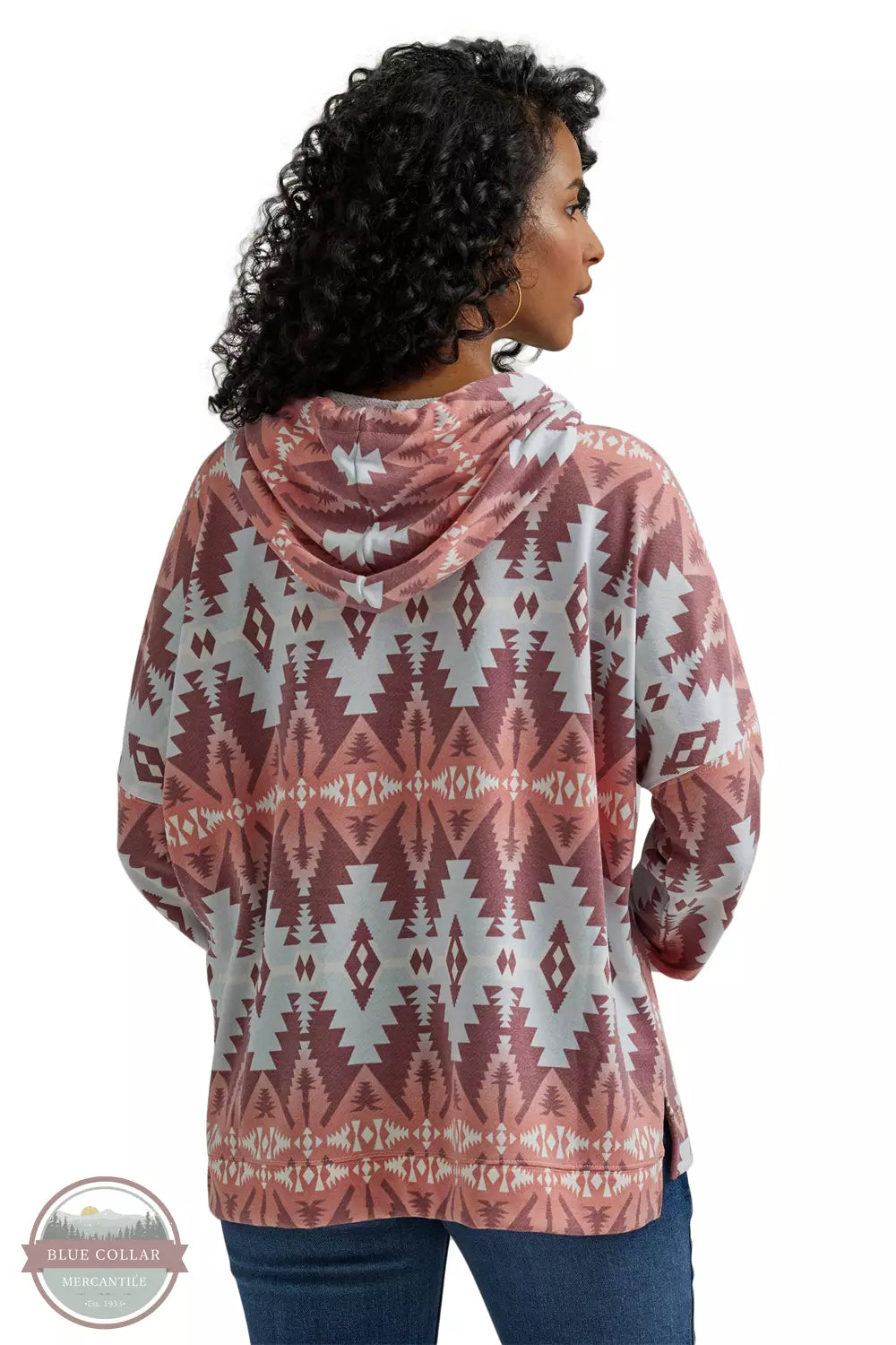 Wrangler 112344654 Geometric Relaxed Pullover Hoodie in Red Geo Back View
