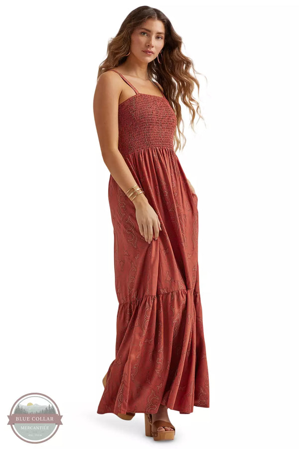 Wrangler 112344670 Smocked Maxi Dress in Paprika Profile View