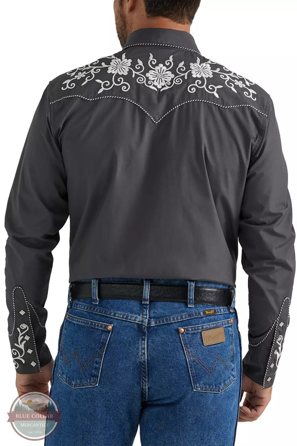 Wrangler 112345061 Rodeo Ben Long Sleeve Snap Shirt in Embroidered Grey Back View