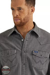 Wrangler 112345071 Vintage-Inspired Long Sleeve Snap Shirt in Fade Black Front Detail View