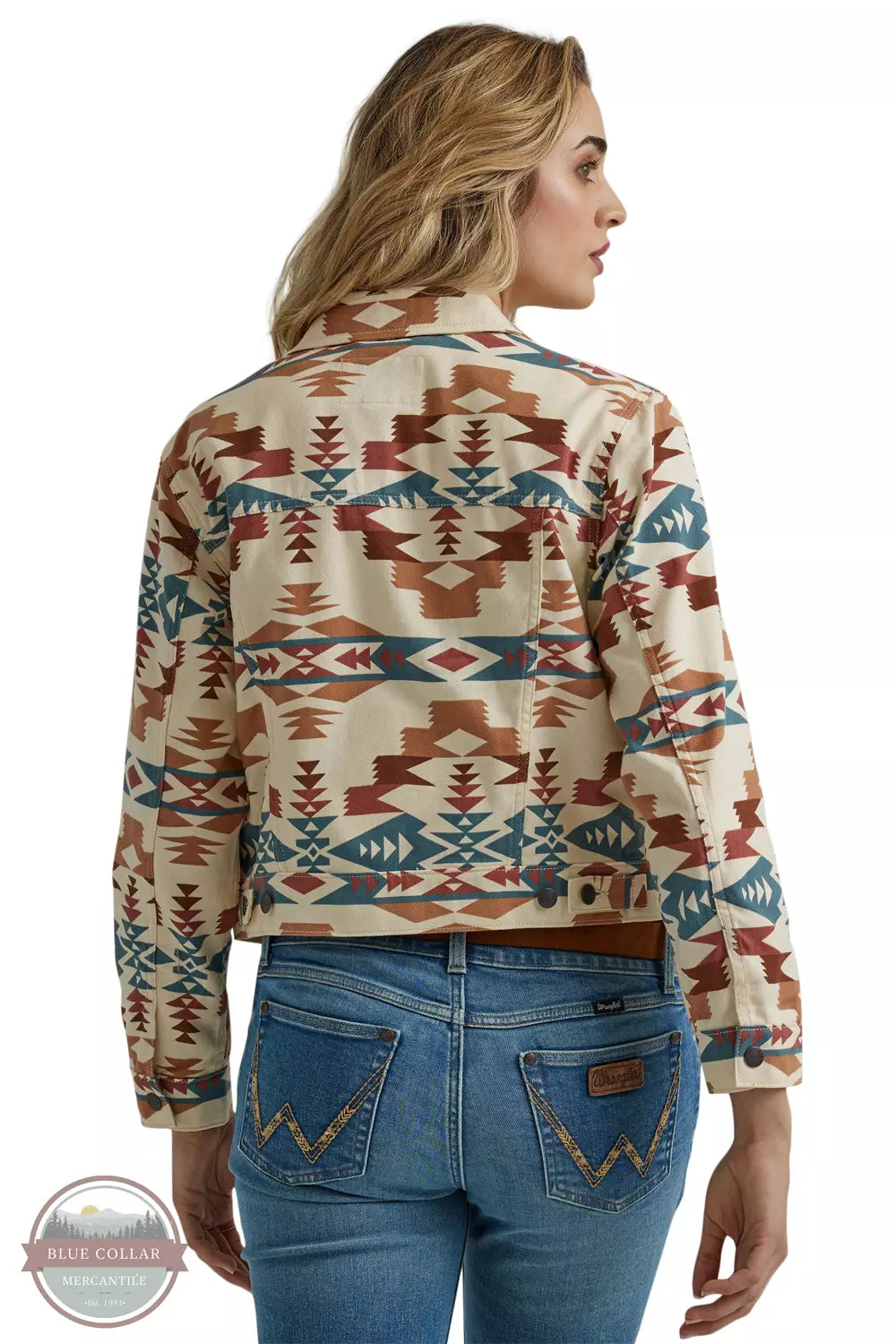 Wrangler 112346156 Western Printed Boyfriend Jacket in Aztec Back View