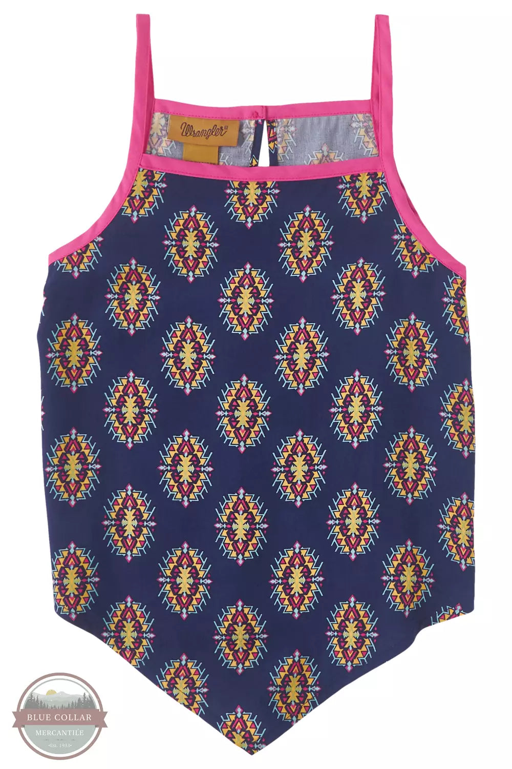 Wrangler 112346587 Girl's Navy Geo Handkerchief Hem Tank Front View