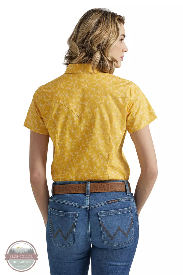Wrangler 112347162 Yellow Western Snap Short Sleeve Shirt Back View