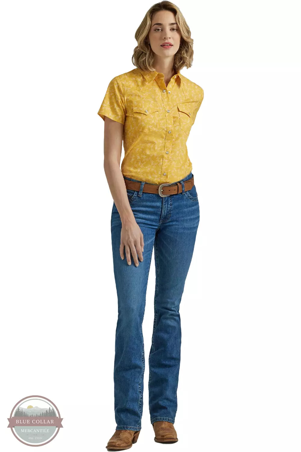 Wrangler 112347162 Yellow Western Snap Short Sleeve Shirt Full View
