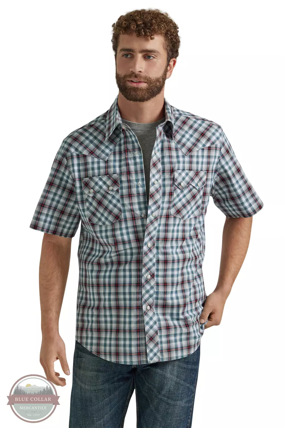 Wrangler 112347291 Green Plaid Retro Shirt Front View