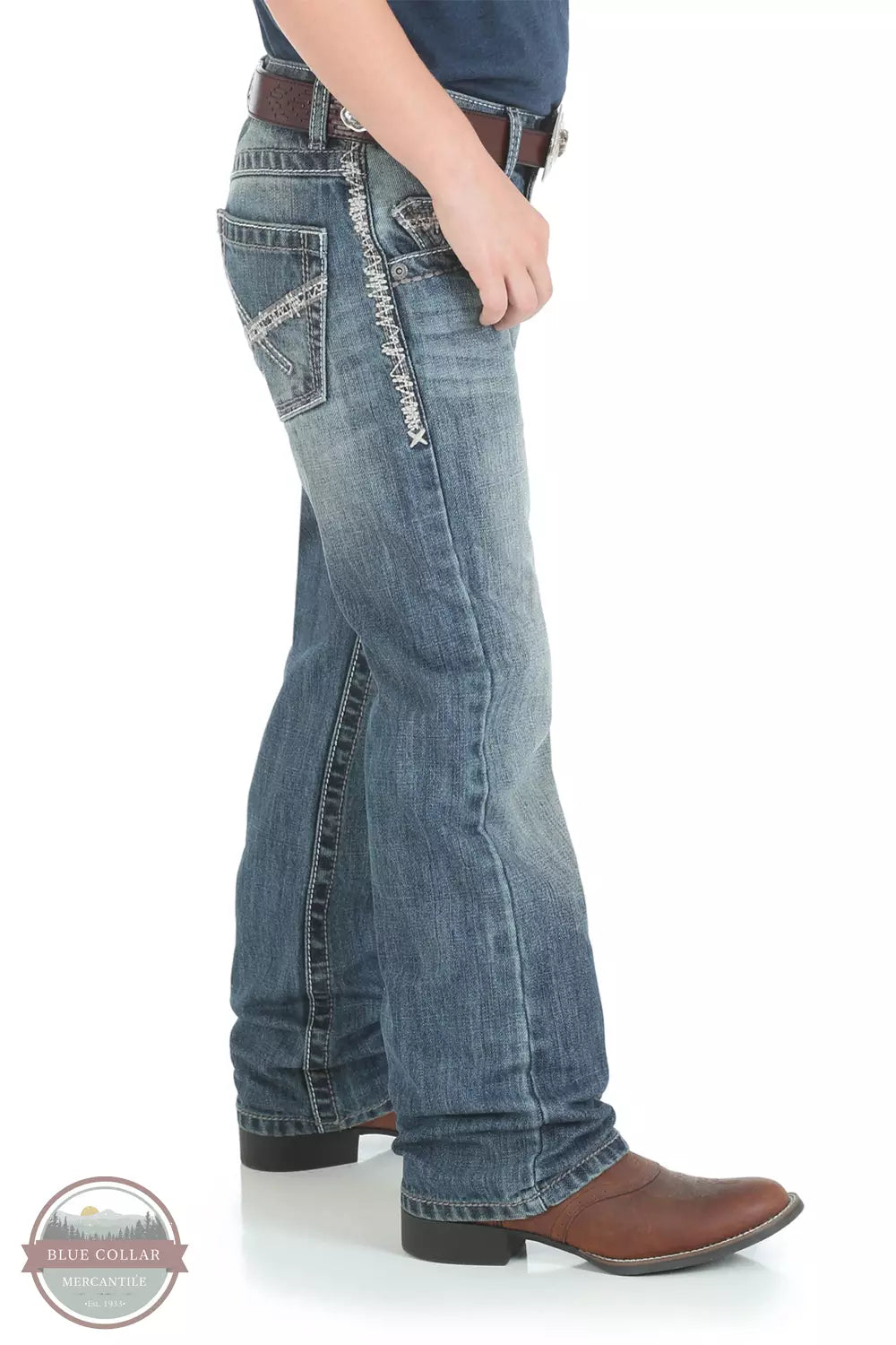 Wrangler 42JWXBB Kids 20X Vintage Bootcut Slim Fit Jeans in Breaking Barriers Side View