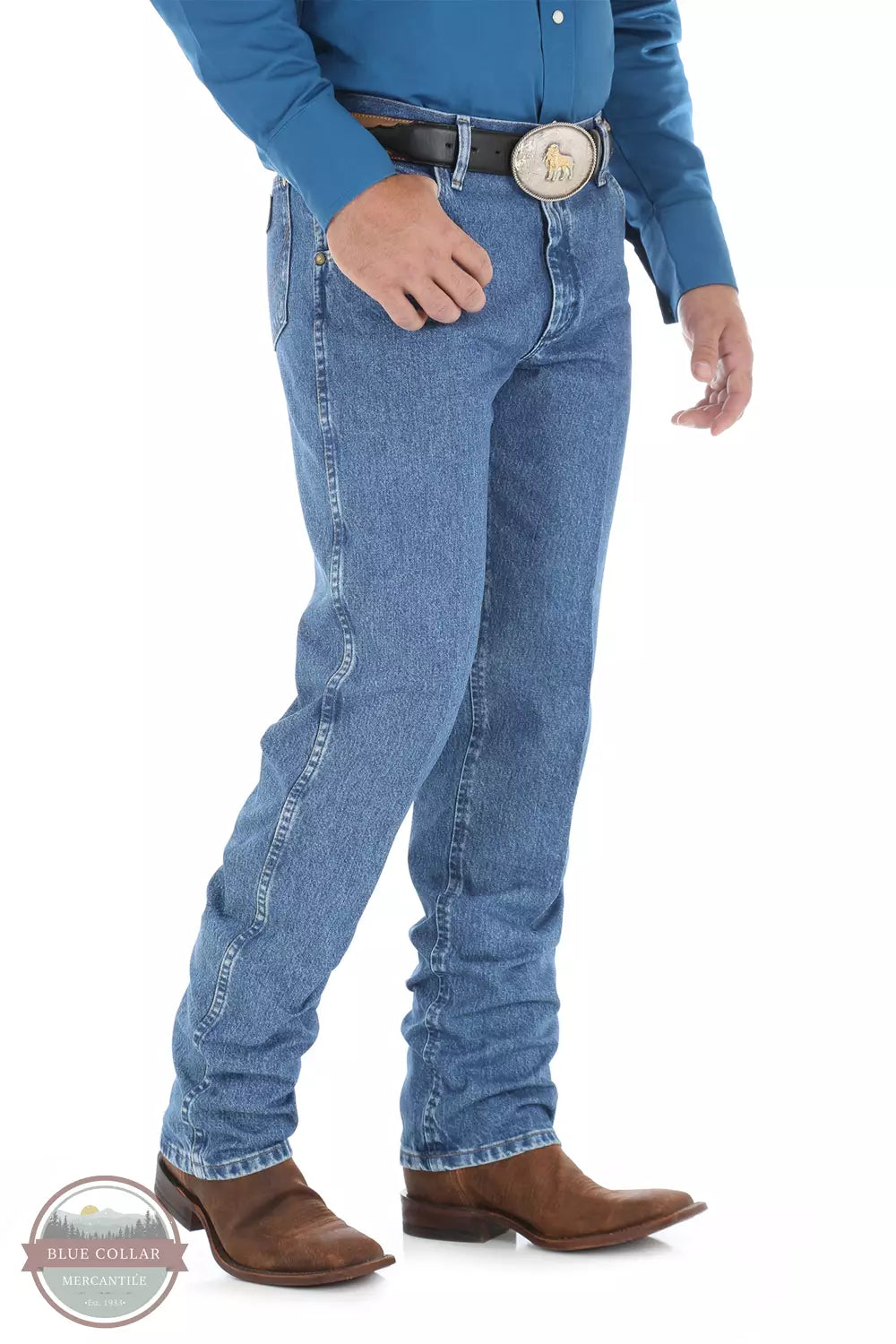 Wrangler 47MWZSW Premium Performance Cowboy Cut® Regular Fit Jeans in Stonewash Side View