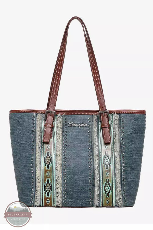 Wrangler WG06-G8317 Aztec Embossed Fray Denim Concealed Carry Tote Bag Jean Front View