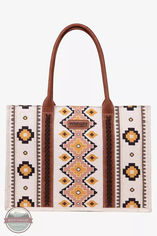 Wrangler WG2202-8119 Southwestern Print Canvas Wide Tote Bag Coffee Front View