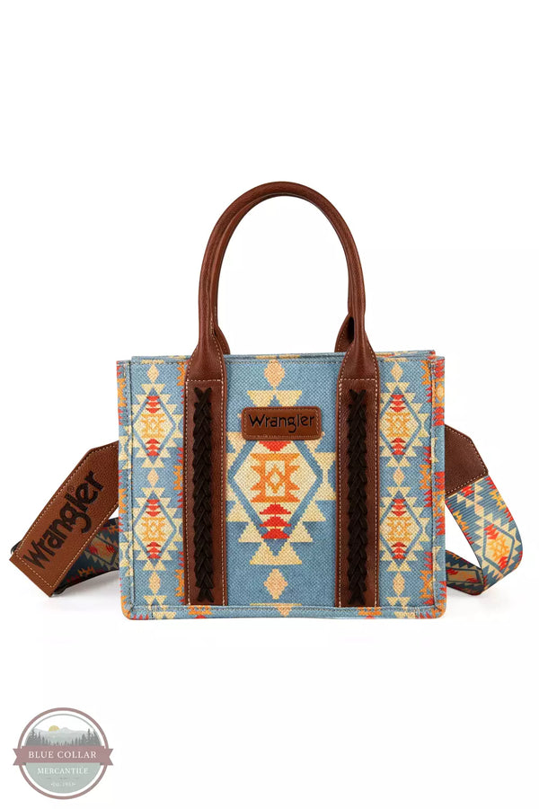 Wrangler WG2202-8120S Southwestern Print Canvas Small Crossbody Tote Bag Brown Front View