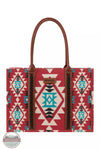 Wrangler WG2203-8119 Southwestern Print Canvas Wide Tote Bag Burgundy Front View