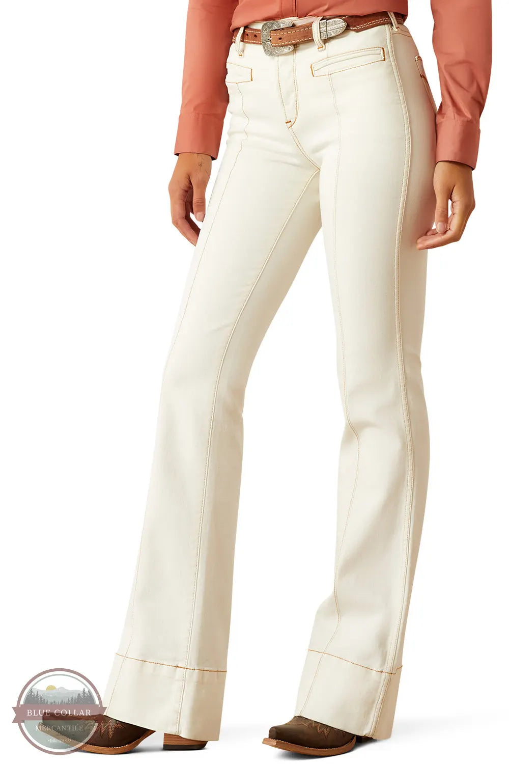 Ariat 10051699 High Rise Larissa Cream & Gold Thread Slim Trouser Jean front view