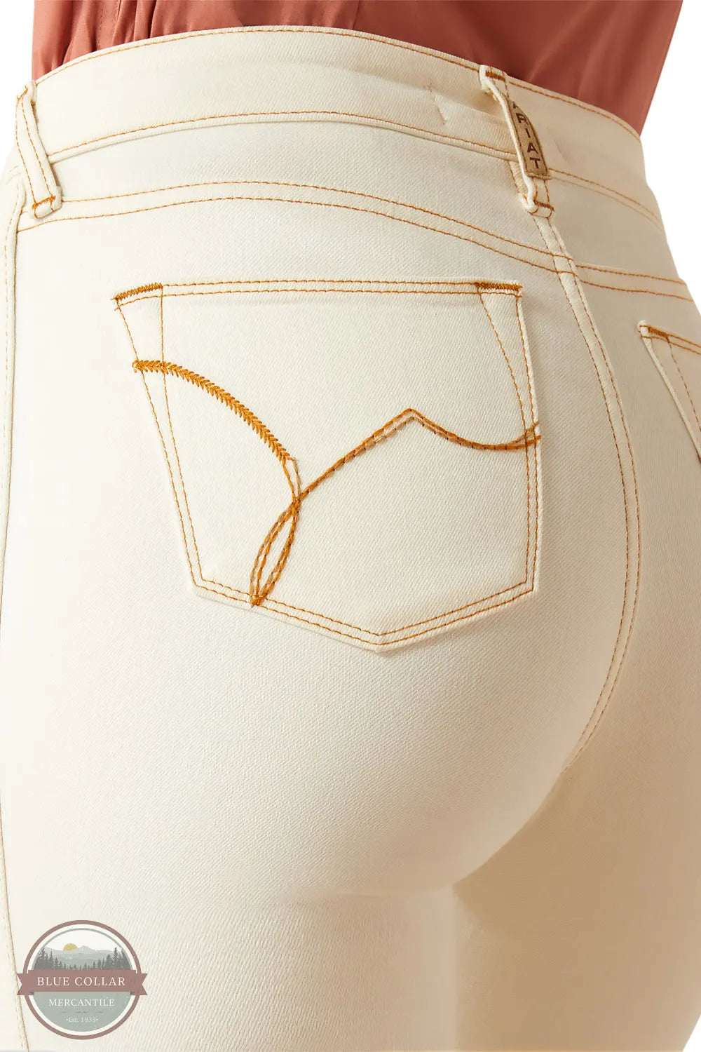 Ariat 10051699 High Rise Larissa Cream & Gold Thread Slim Trouser Jean back pocket image