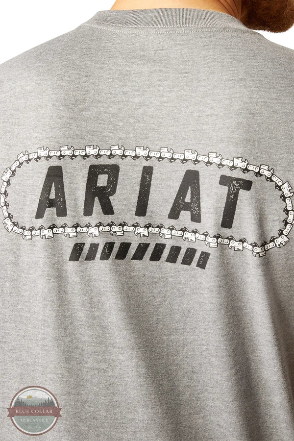 Ariat 10052054 Rebar Long Sleeve Cotton Strong Chainsaw Logo T-Shirt in Heather Grey back image close up