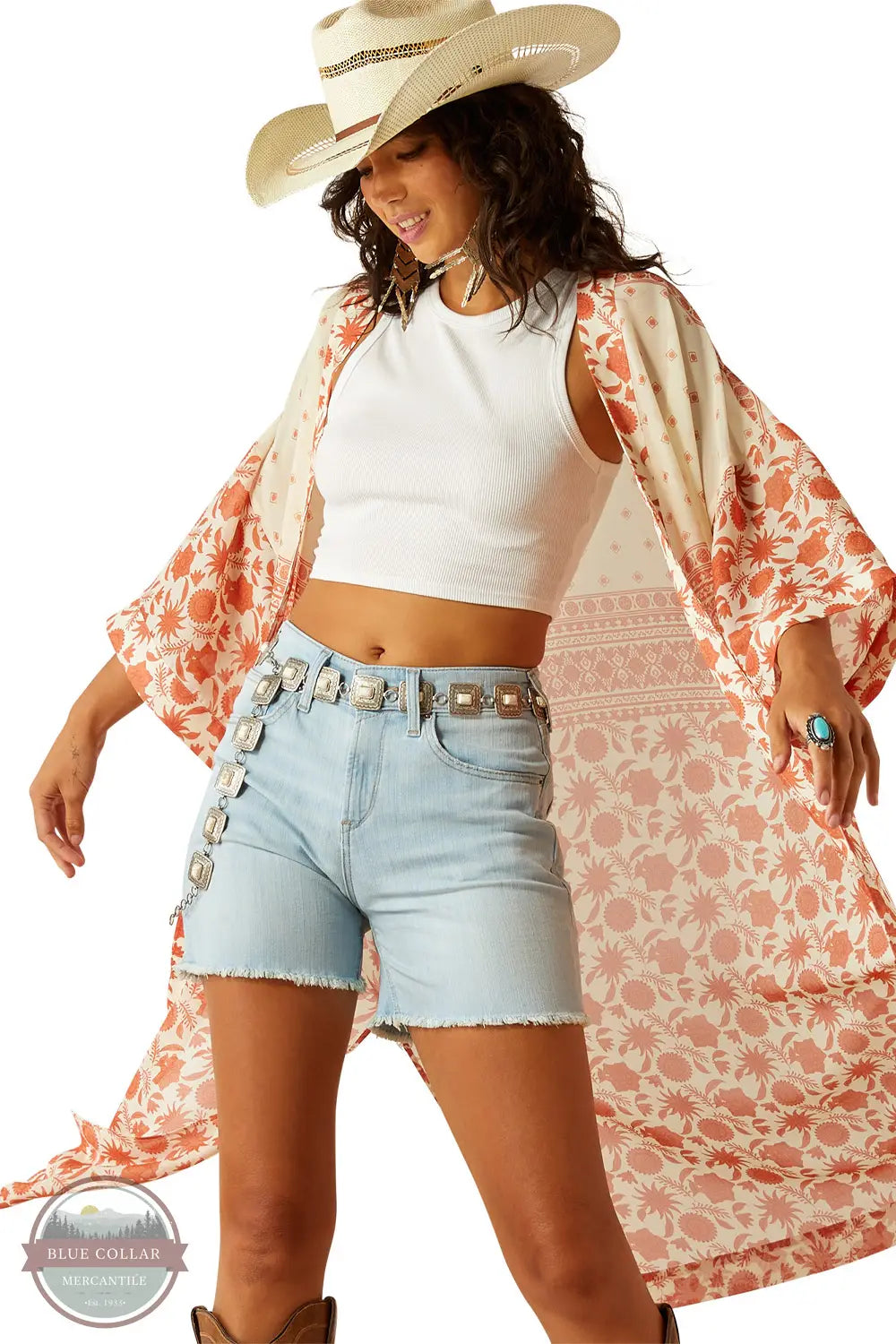 Ariat 10060385 Paige Duster Senora Border Print model twirling