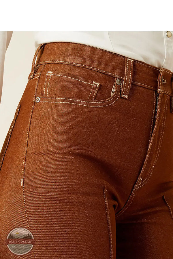 Ariat 10061722 Ultra High Rise Relaxed Straight Jeans in Brown, front pocket