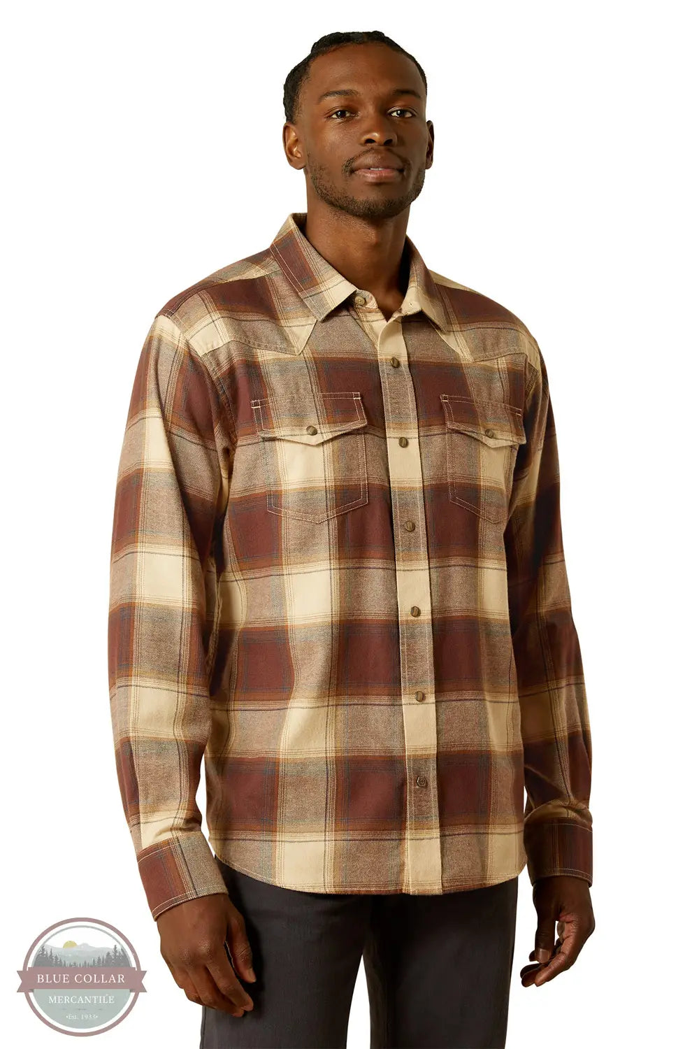 Ariat 10062221 Hudson Retro Plaid Long Sleeve Shirt in Brown, front