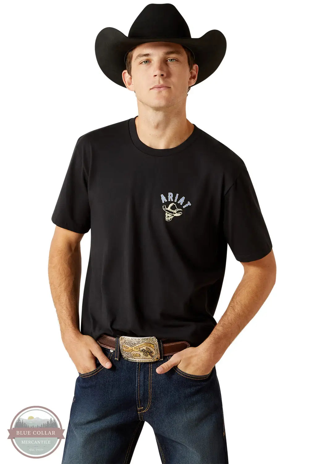 Ariat 10062423 Short Sleeve Stitched Skull T-Shirt in Black, front