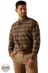 Ariat 10062531 Rebar Flannel DuraStretch Plaid Long Sleeve Shirt in Brown, front