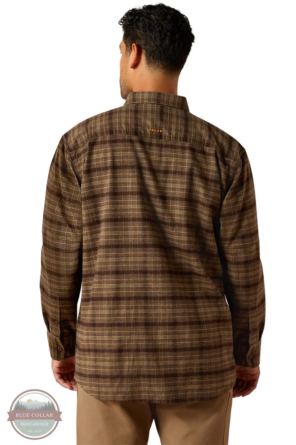Ariat 10062531 Rebar Flannel DuraStretch Plaid Long Sleeve Shirt in Brown, rear