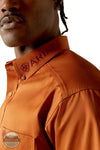 Ariat 10062606 Long Sleeve Team Logo Twill Classic Solid Shirt in Orange, collar