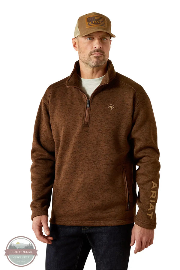 Ariat 10062619 Caldwell Logo 1/4 Zip Sweater in Brown, front