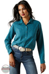 Ariat 10062675 REAL Billie Jeans Tone-on-Tone Long Sleeve Shirt in Turquoise, front