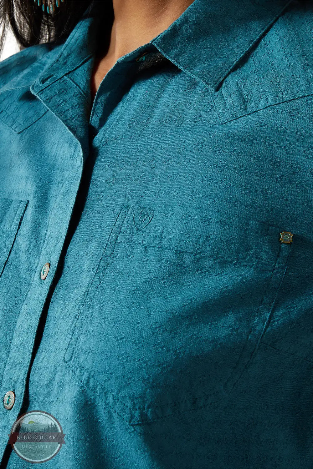 Ariat 10062675 REAL Billie Jeans Tone-on-Tone Long Sleeve Shirt in Turquoise, pocket