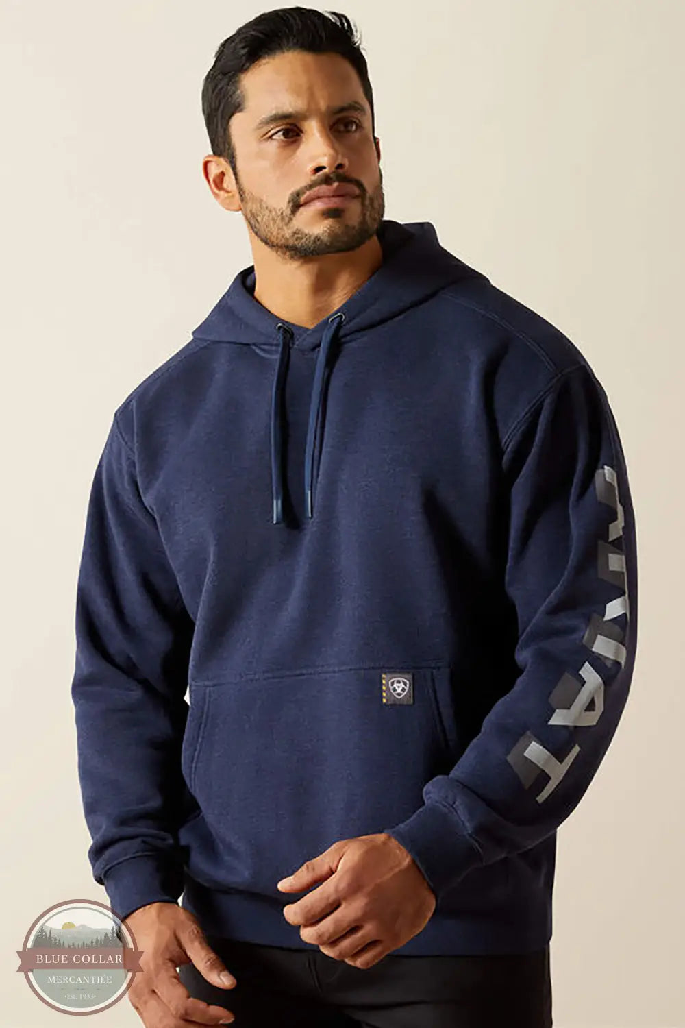 Ariat 10062708 Rebar Lightweight Long Sleeve Logo Hoody in Blue, front