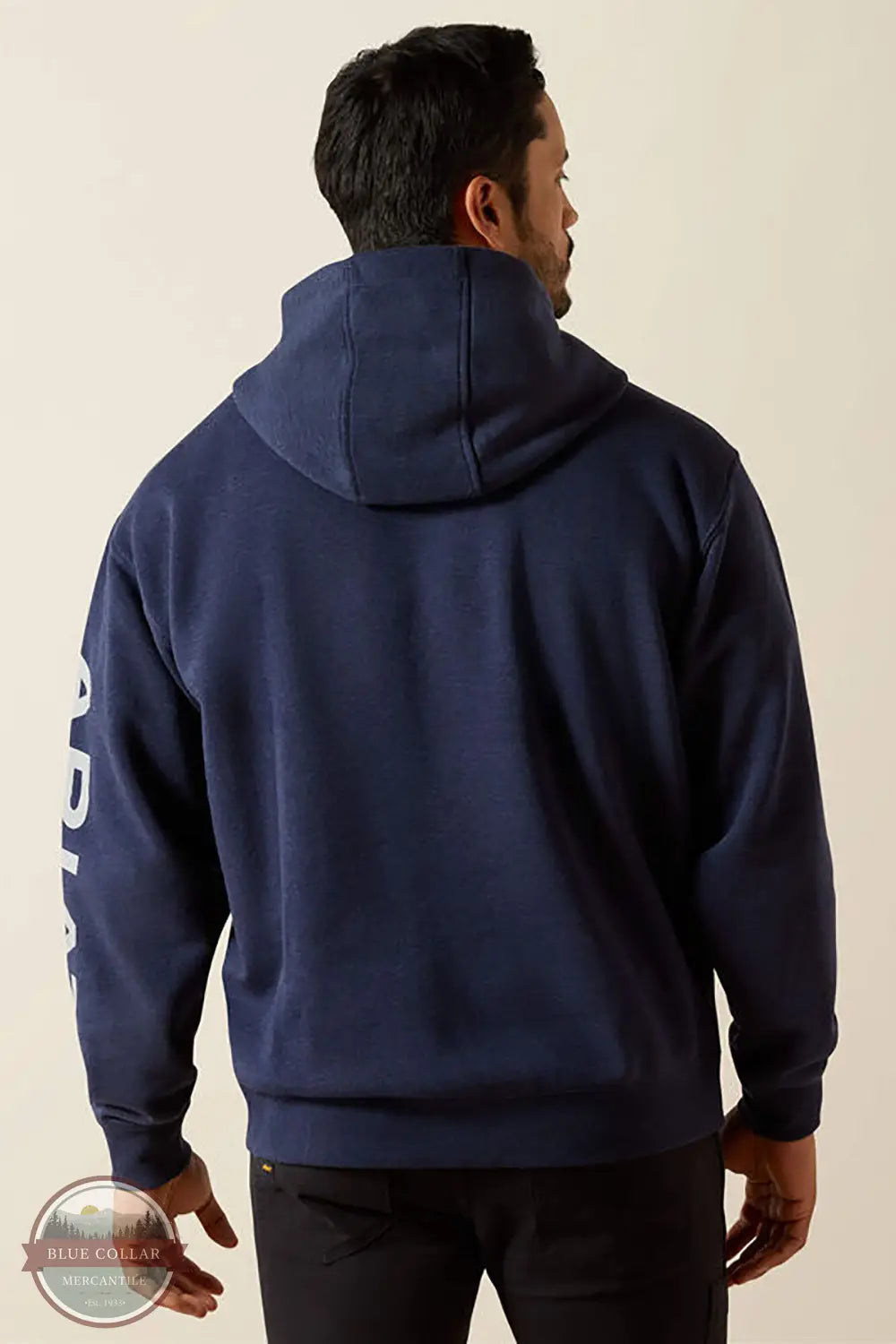 Ariat 10062708 Rebar Lightweight Long Sleeve Logo Hoody in Blue, rear